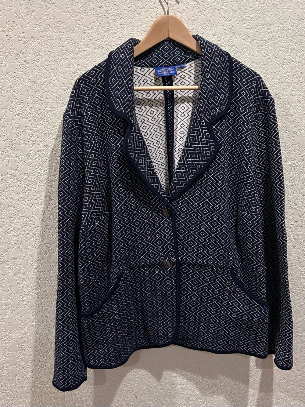 Pendleton Navy and White Ikat 100% Cotton Blazer/Jacket